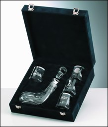 Bild von Geschenkbox Karaffe GOLFSCHLÄGER Kristallglas mit 925er-Sterling-Silbermontur, Handarbeit