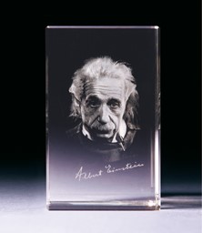 Bild von Albert Einstein Büste in Glasblock - 3D-Glas mit realistischem Textur-Effekt