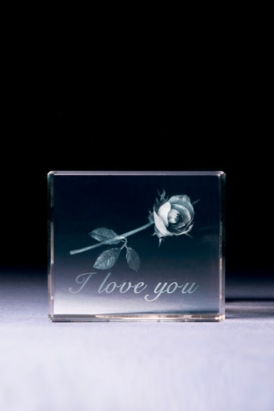 Bild von Rose I love You in Glasblock - 3D-Glas mit realistischem Textur-Effekt