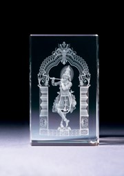 Bild von Krishna in 3D-Glas mit edlem Textur-Effekt