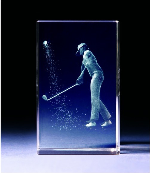 Bild von Golferin im Bunker 3D-Glas mit Textur-Effekt