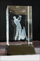 Bild von Golfer 3D-Motiv in fein geschliffenem Glasquader , in 3 Größen