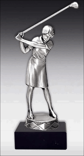 Bild von Golferin-Figur aus Metall auf Marmorsockel ,in 3 Farben